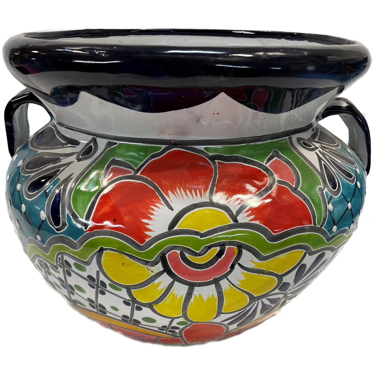Fine Crafts Imports Indoors/Outdoors Small-Sized Paracho Mexican Colors Talavera Ceramic Garden Pot