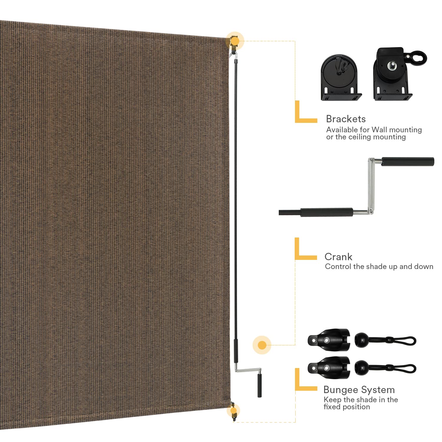 Vicllax Outdoor Roller Shade, Patio Cordless Blinds Roll Up Shade (4' W X 6' L), Mocha