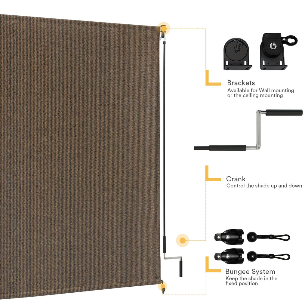Vicllax Outdoor Roller Shade, Patio Cordless Blinds Roll Up Shade (4' W X 6' L), Mocha