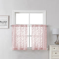 Lecloud Leia 24 Inch Valance Pink Sheer Curtains Tiers For Kitchen 2 Pieces, Clip Textured Leaf Voile Blush Curtain Valances For