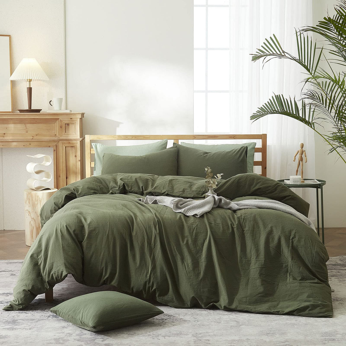 Amwan Army Green Twin Duvet Cover Natural 100% Cotton Bedding Sets Boy Girl Dark Green Comforter Cover Lightweight Soft Cotton D