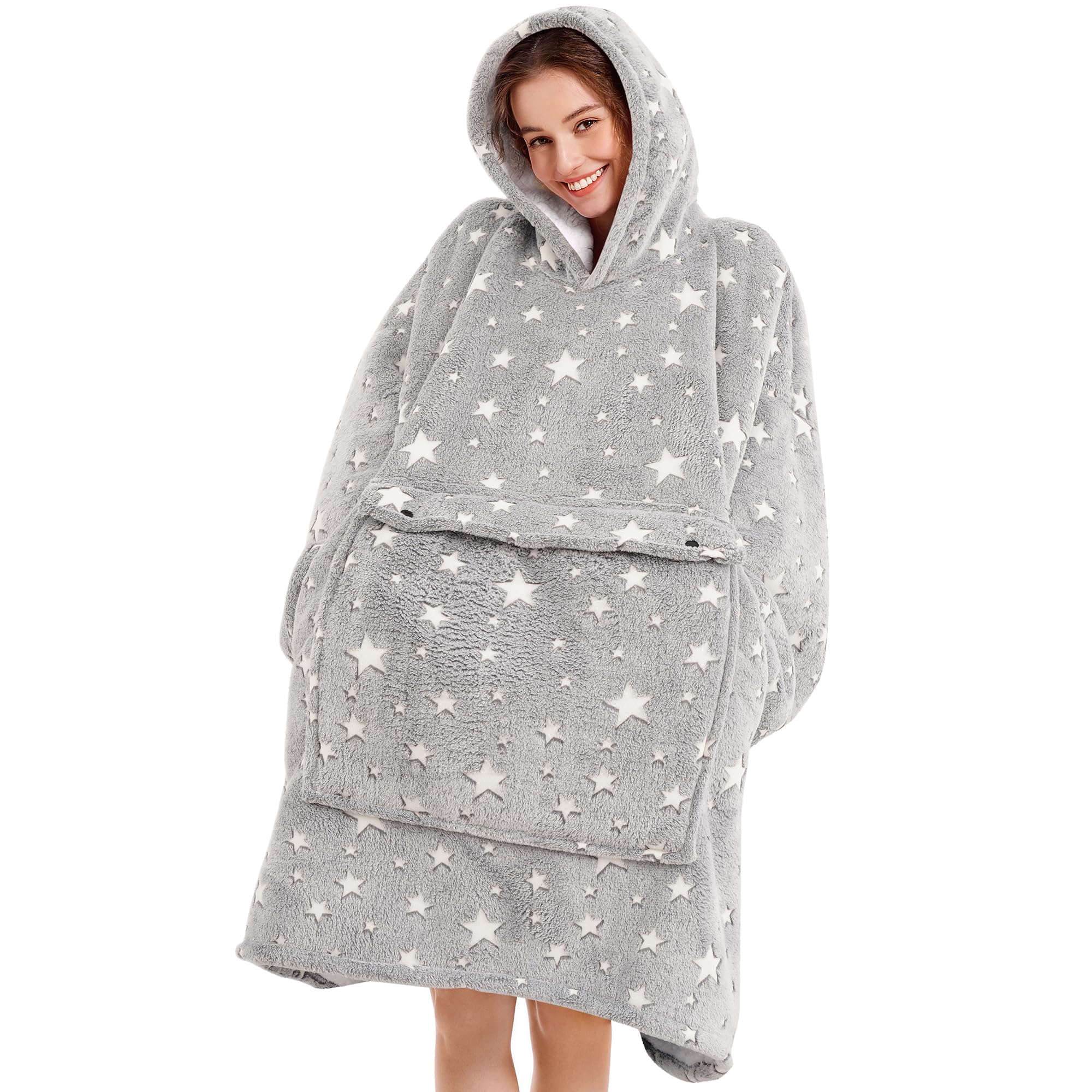 Blanket Hoodie Women & Man,Premium Sherpa Fleece Oversized Hoodie Blanket With Giant Pocket For Women,Super Cozy And Big Wearabl