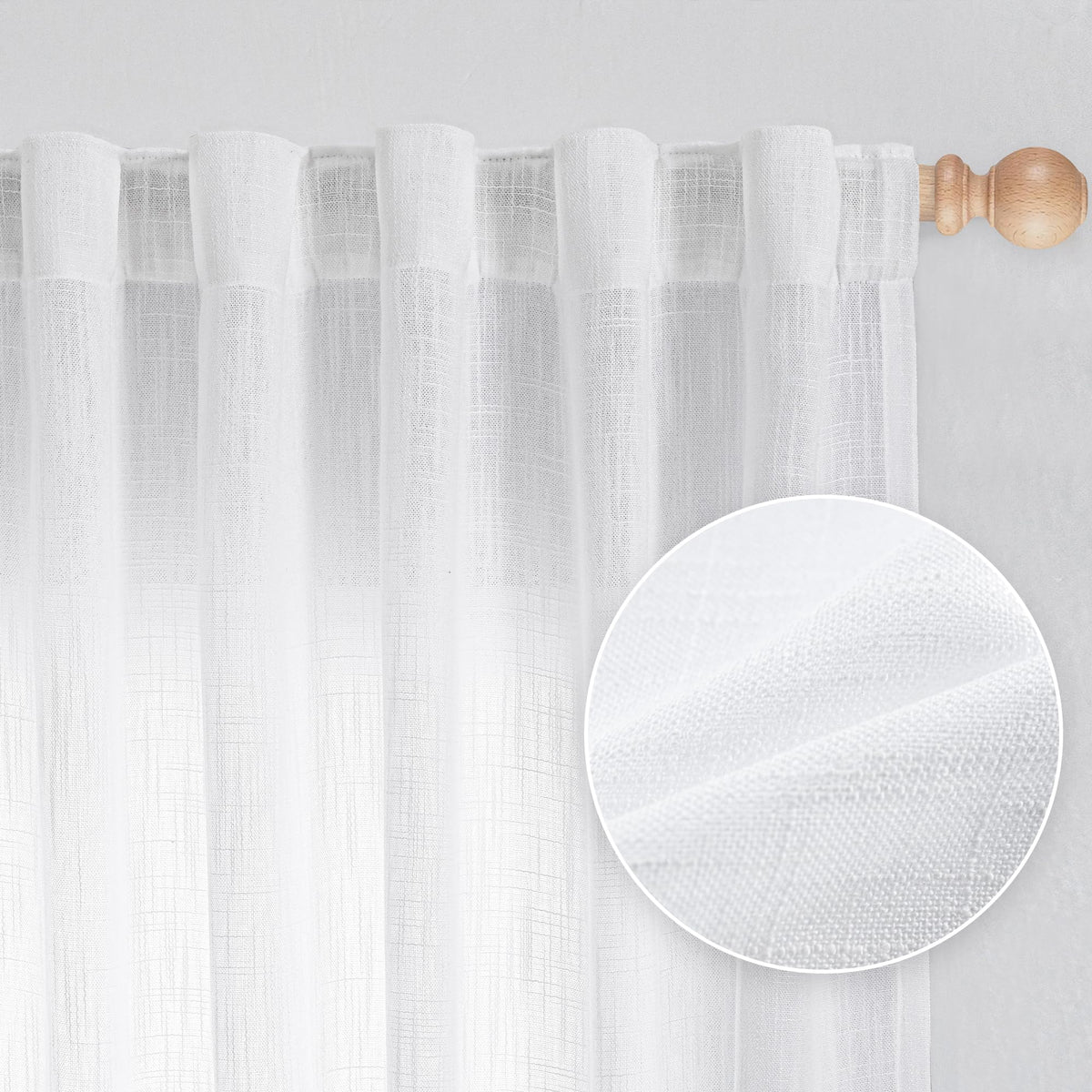 Mysky Home Patio White Curtains For Sliding Door, Living Room Curtains & Drapes Soft Cotton Farmhouse Window Treatments 90 Inch