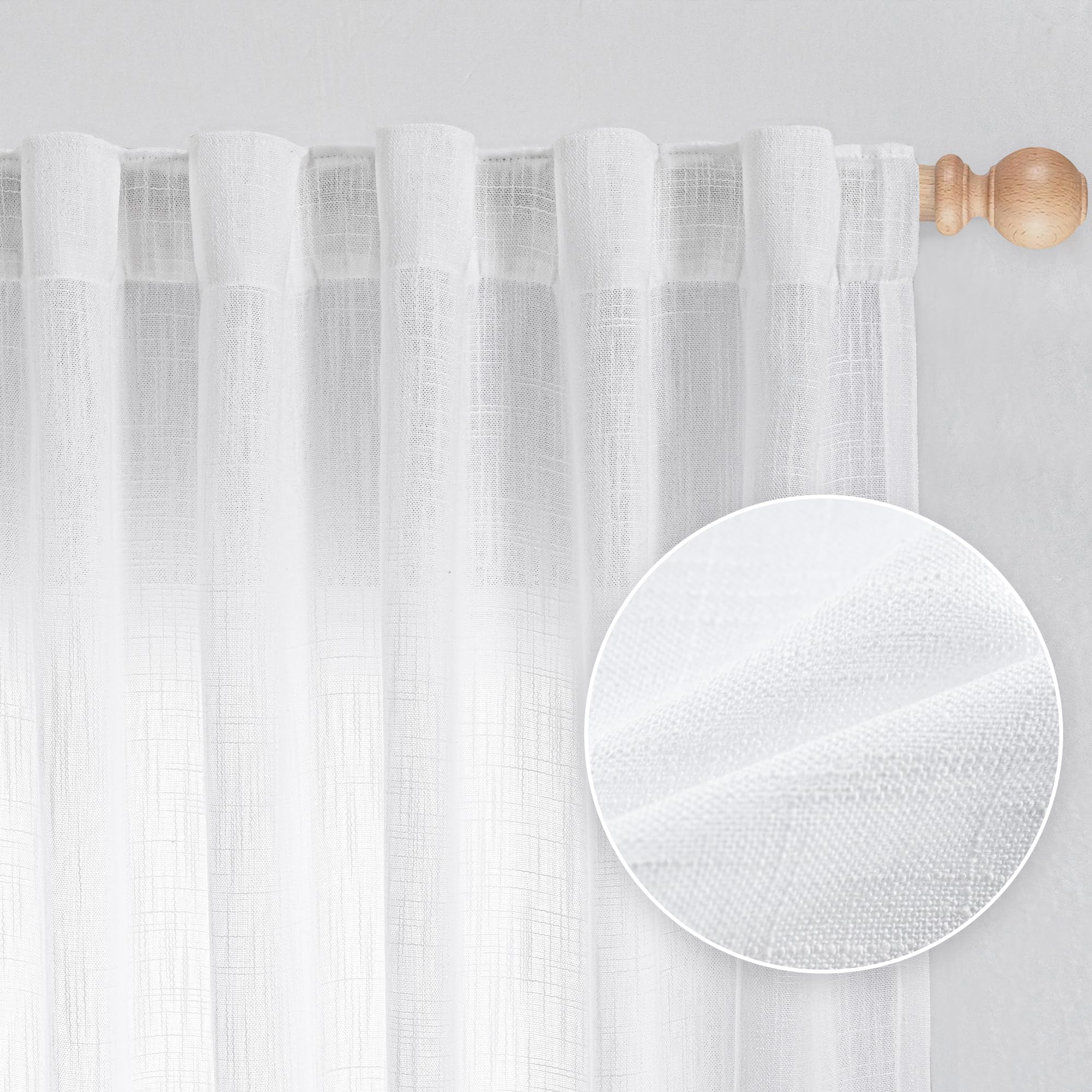 Mysky Home White Sheer Curtains Short Window Treatment Panels Light Filtering Privacy Protect Drapes Set, Boho Farmhouse Style T