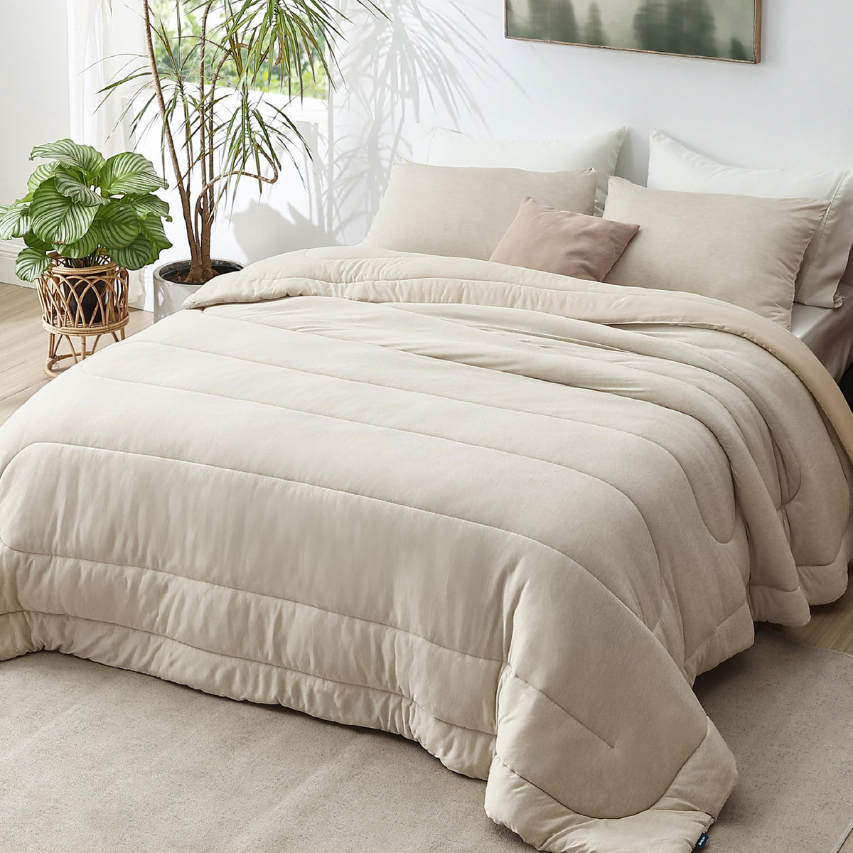 Bedsure Cal King Comforter Set - Cooling And Warm Bed Set, Linen Reversible All-Season Cooling Comforter, 3 Pieces, 1 California
