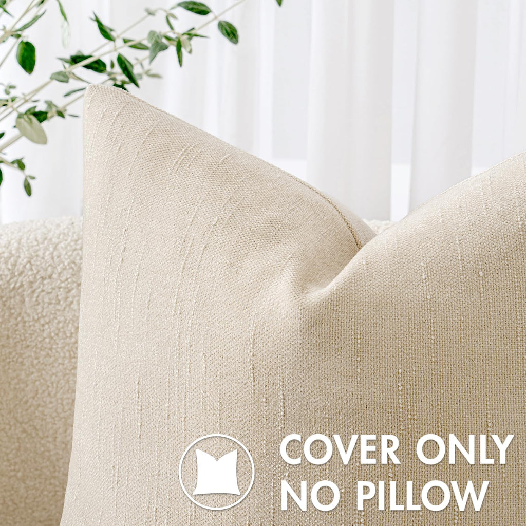 Miulee Pack Of 2 Decorative Throw Pillow Covers Soft Chenille Throw Pillows Solid Textured Cushion Covers For Couch Sofa Bedroom Living Room 18X18 Inch, Light Beige