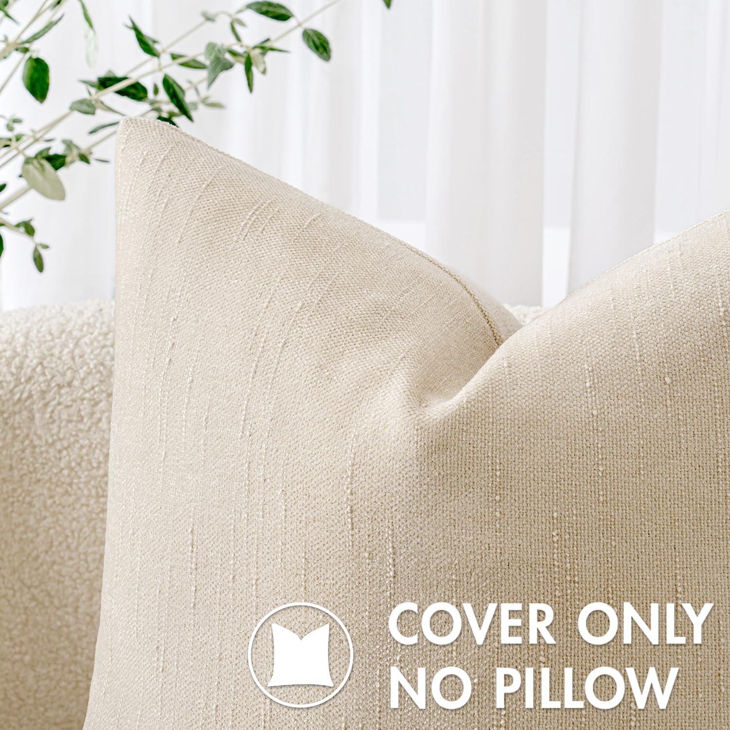 Miulee Pack Of 2 Decorative Throw Pillow Covers Soft Chenille Throw Pillows Solid Textured Cushion Covers For Couch Sofa Bedroom Living Room 18X18 Inch, Light Beige