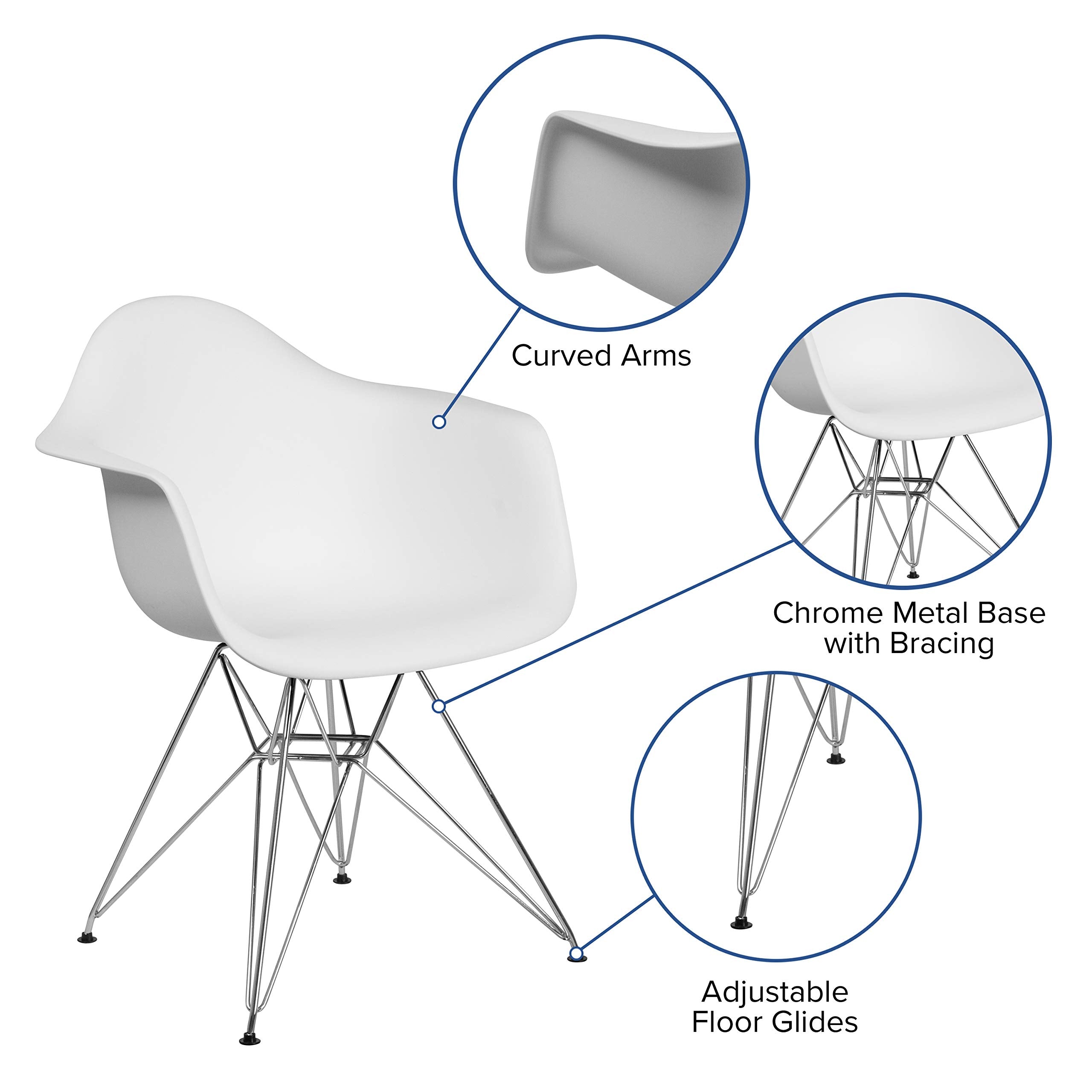 Flash Furniture Alonza Series White Plastic Chair With Chrome Base