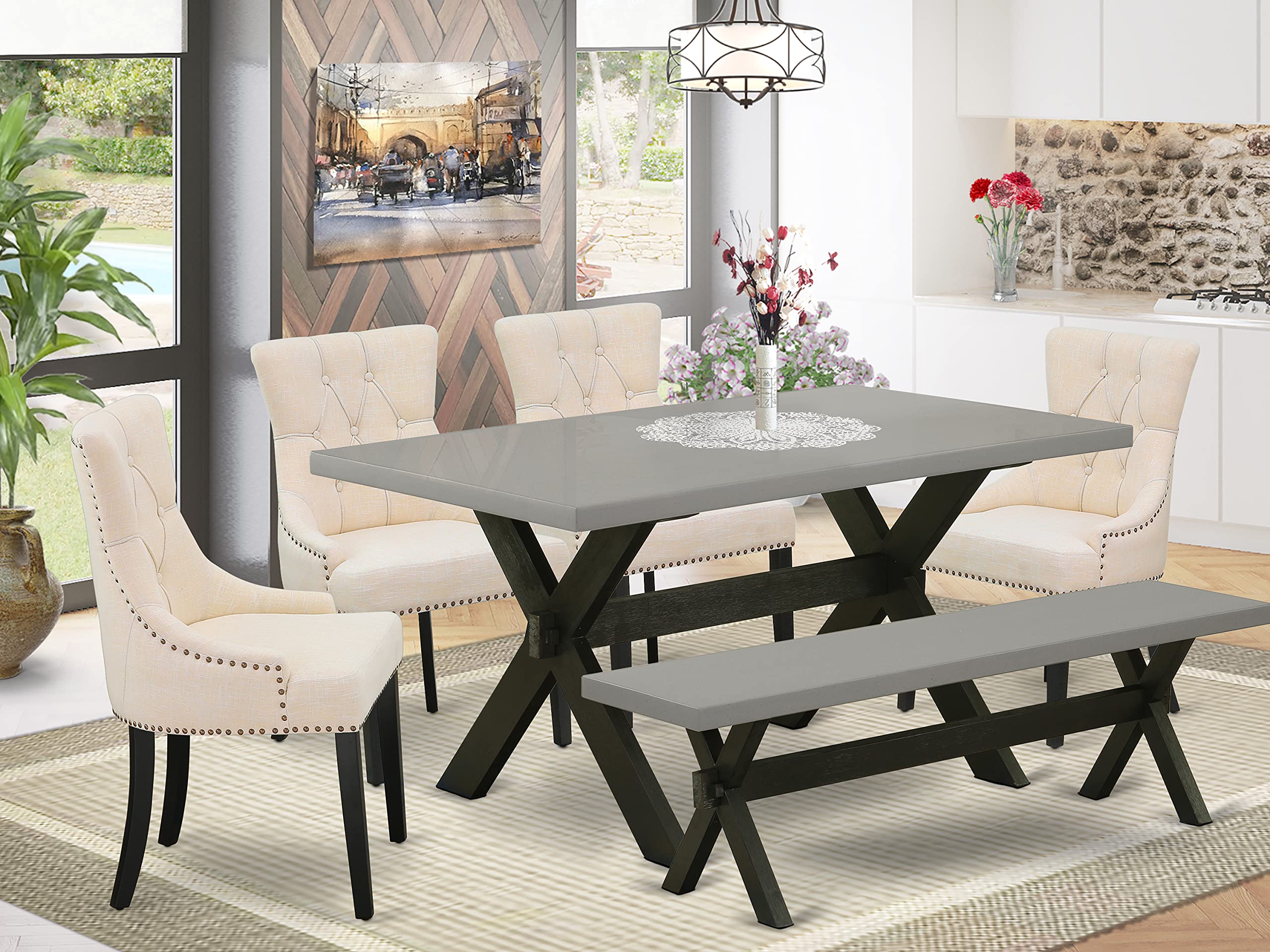 East West Furniture Kitchen Table Set, 36X60 Inch, X696Fr102-6