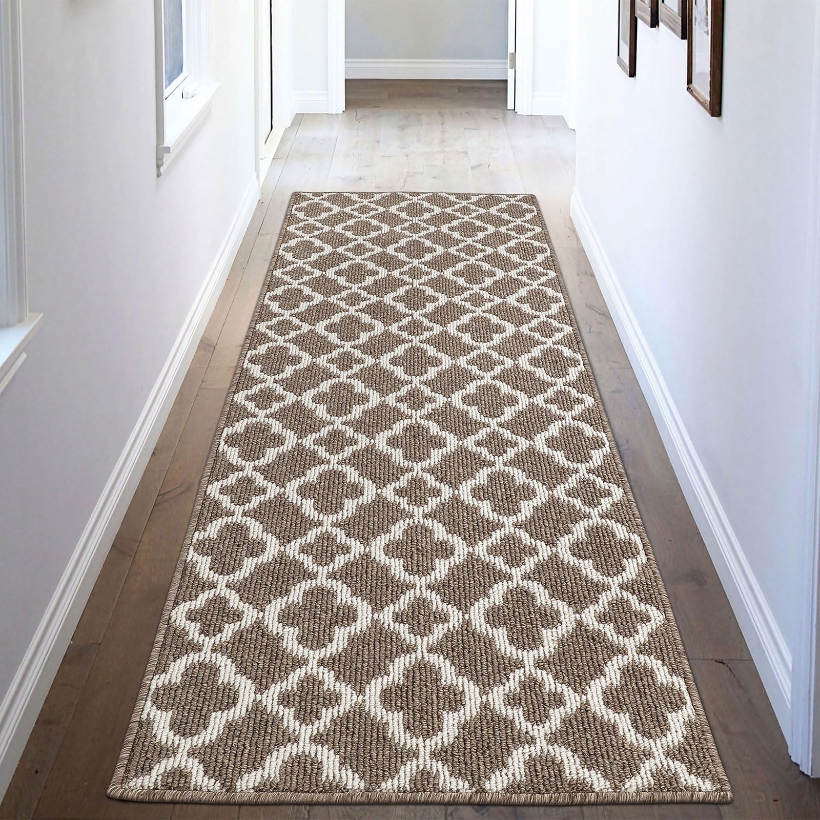 UArtlines Runner Rug for Hallway 2  6feet Non Slip Kitchen Floor Carpet Runners Brown Geometric Pattern Machine Washable Area R