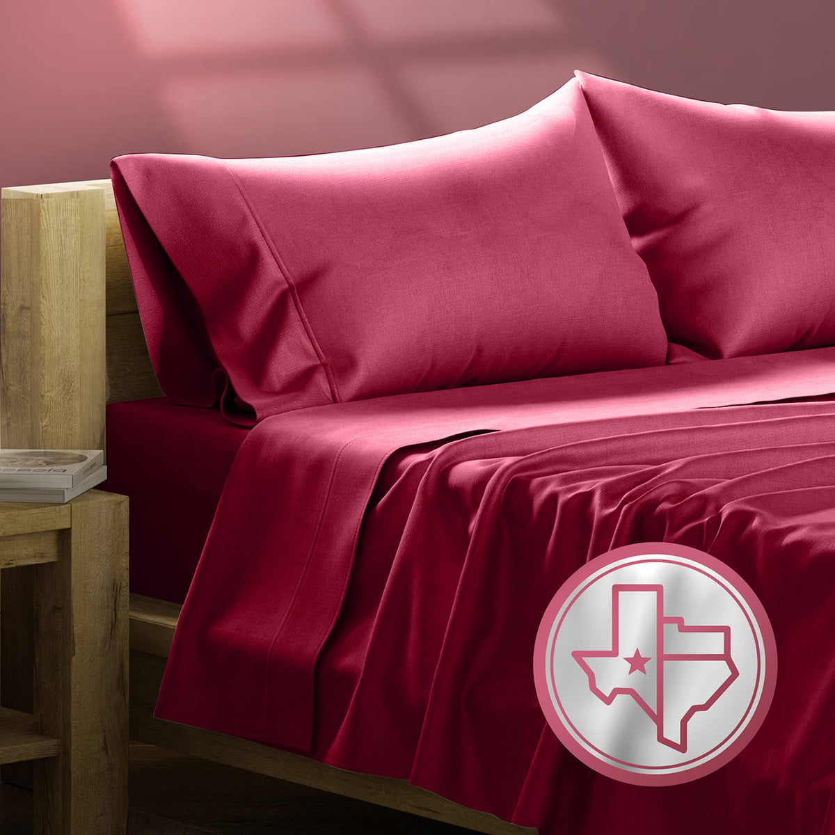 Texas Linen Co. Egyptian Cotton Split King Sheet Set - 800 Thread Count 5 Pc Burgundy Sheets For Adjustable Bed, Extra Long Stap