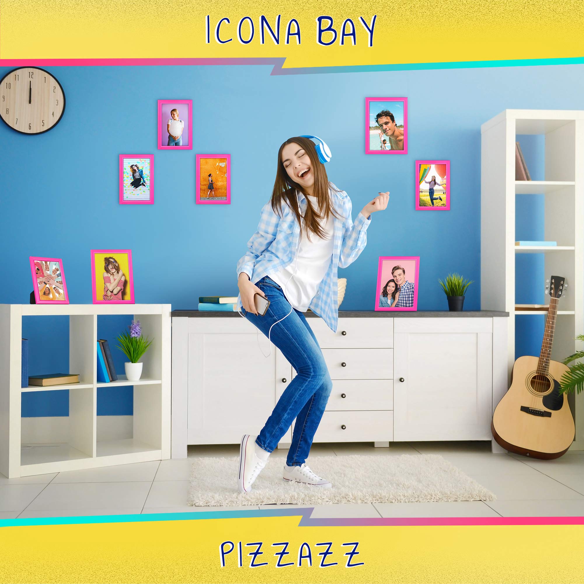 Icona Bay 8X10 Picture Frames (Pink, 3 Pack), Colored Solid Wood Scandinavian Style Frames For Photo, Pizzazz Collection