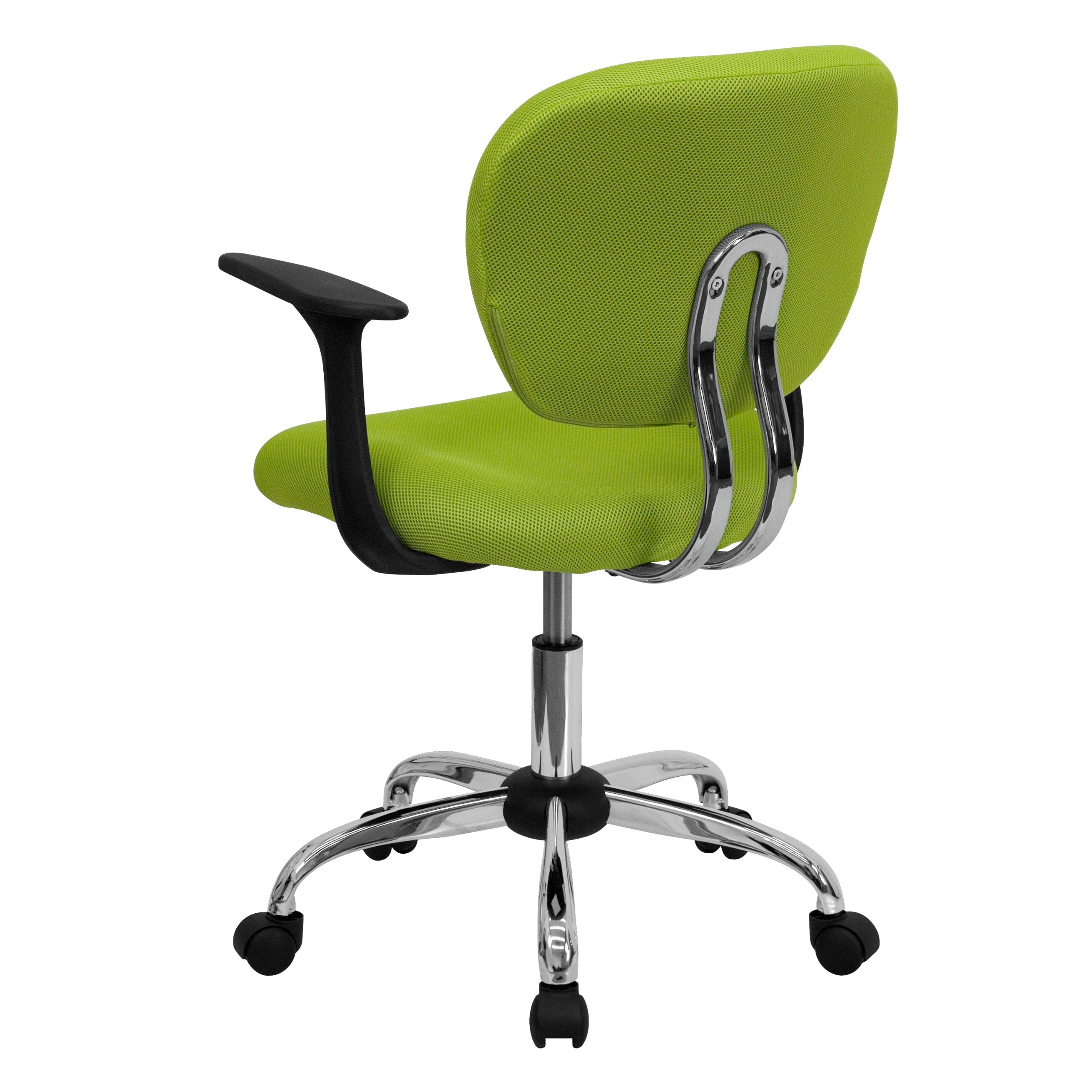 Flash Furniture Beverly Mid-Back Apple Green Mesh Padded Swivel Task Office Chair with Chrome Base and Arms