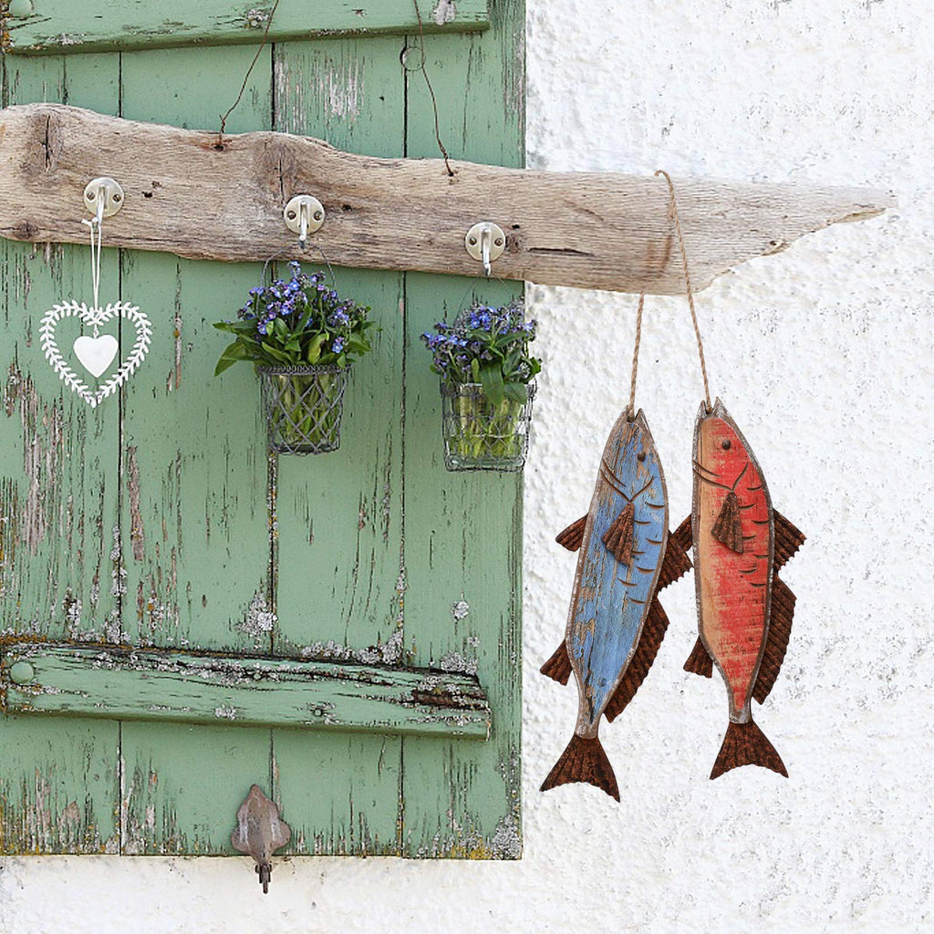 Attraction Design Wooden Fish Decor Hanging Wood Fish Decorations For Wall, Rustic Nautical Fish Decor Beach Theme Home Decorati