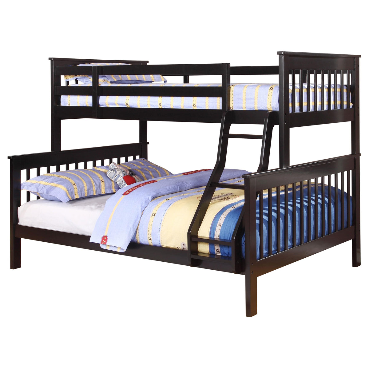 Coaster Home Furnishings Chapman Transitional Wood Twin Over Full Size Bunk Bed Frame with Ladder and Guardrails Fully Slatted Mattress Ready Foundation Black 460259