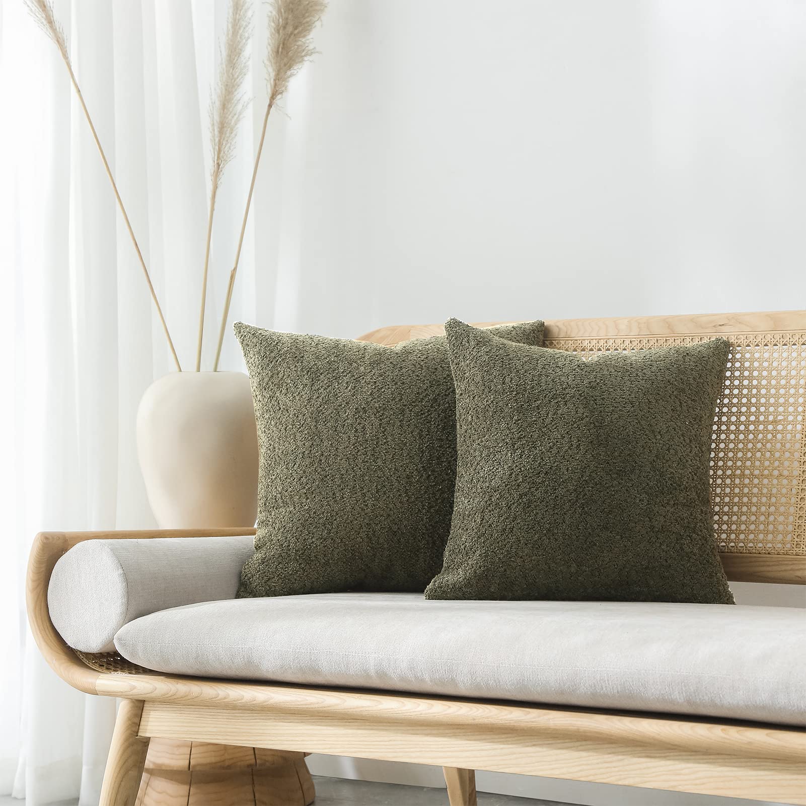 Fiouovo Textured Farmhouse Throw Pillow Covers 18X18 Decorative Pillows For Bed Couch Living Room Rustic Neutral Accent Cushion