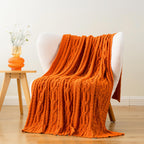 Battilo Burnt Orange Throw Blanket 51' X 67' Warm Fall Throw Blanket For Couch, Halloween Throw Blanket,Woven Chenille Knit Th