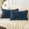 Miulee Pack Of 2 Blue Throw Pillow Covers 12X20 Inch Soft Chenille Pillow Covers For Sofa Living Room Couch Solid Dyed Cases