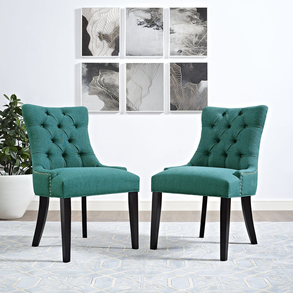 Modway Regent Modern Elegant Button-Tufted Upholstered Fabric with Nailhead Trim, Dining Side Chair, Teal