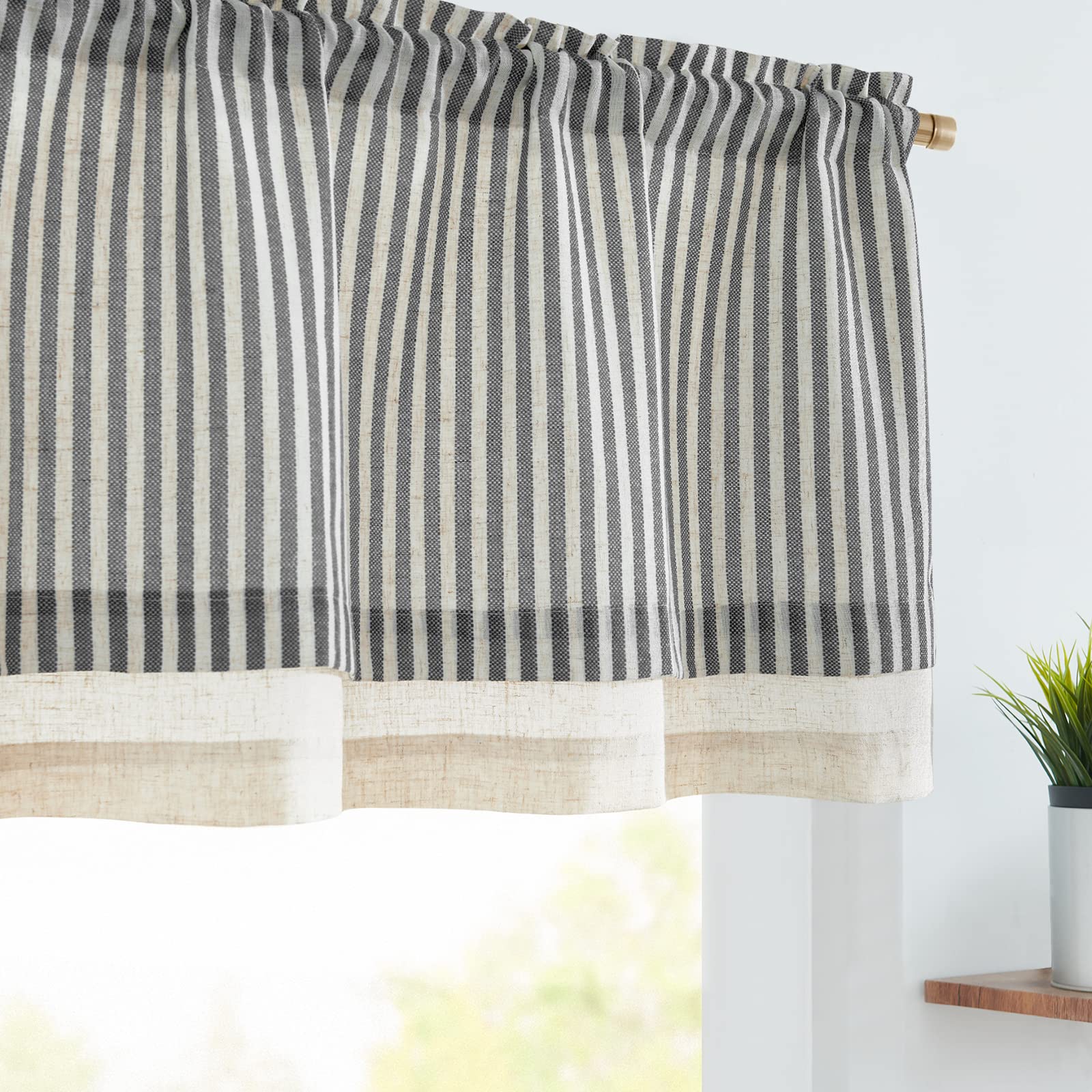 jinchan Linen Valance Curtain Striped Small Window Curtain Double Layer Light Filtering Modern Farmhouse Valance for Kitchen Liv