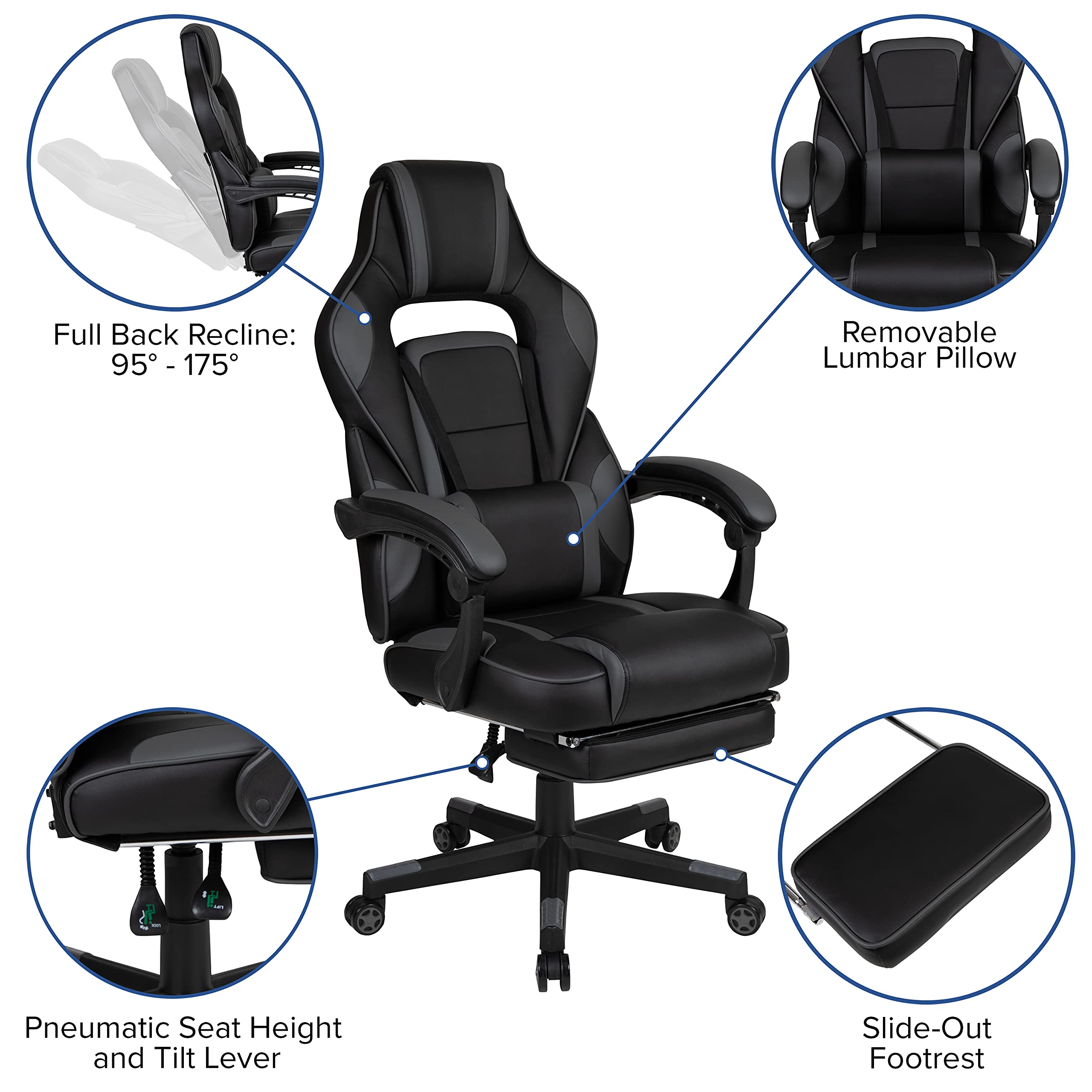 Flash Furniture Optis Black Gaming Desk With Cup Holder/Headphone Hook/Monitor Stand & Black Reclining Back/Arms Gaming Chair With Footrest
