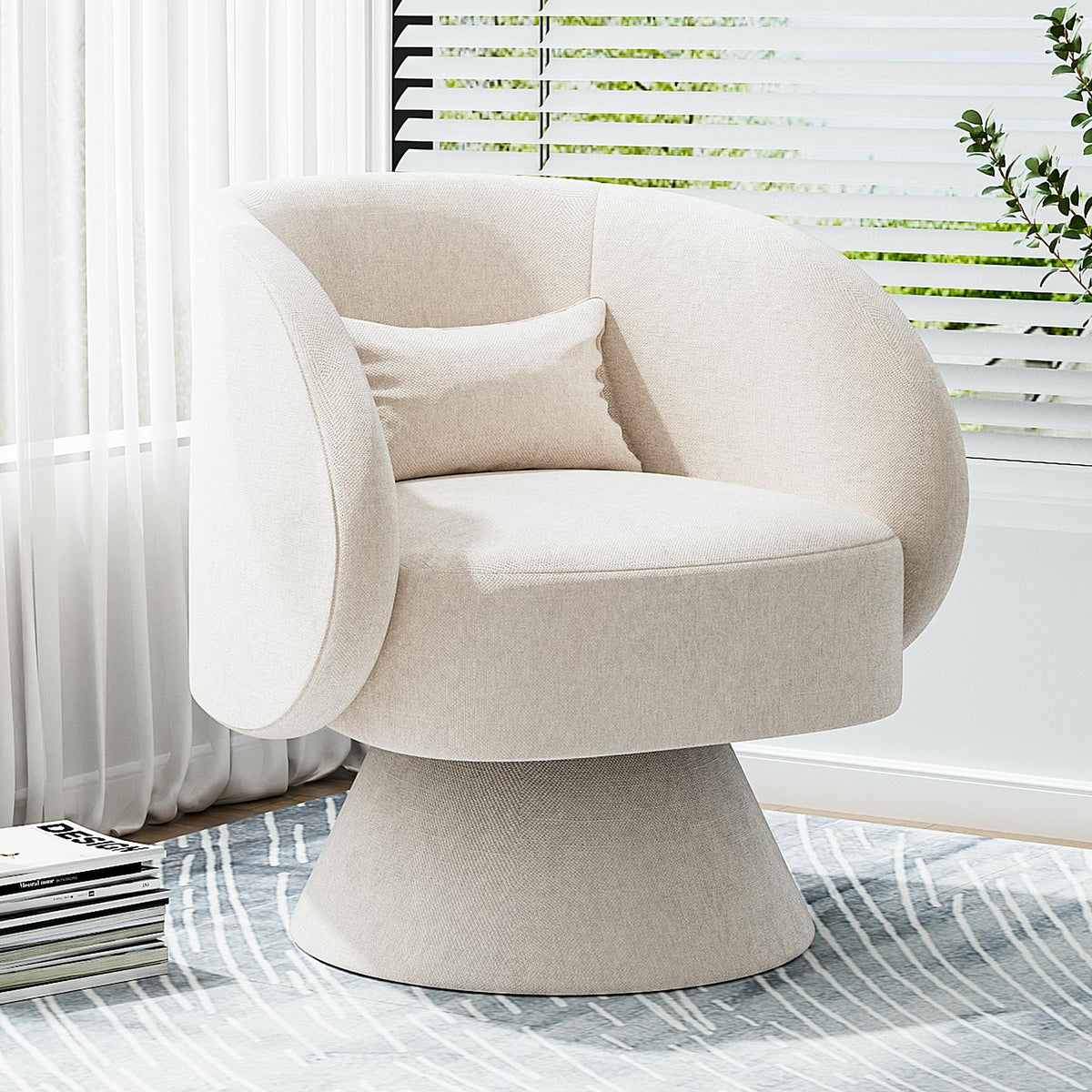 Nolohoo Swivel Barrel Chair, 360 Degree Upholstered Cuddle Accent ...