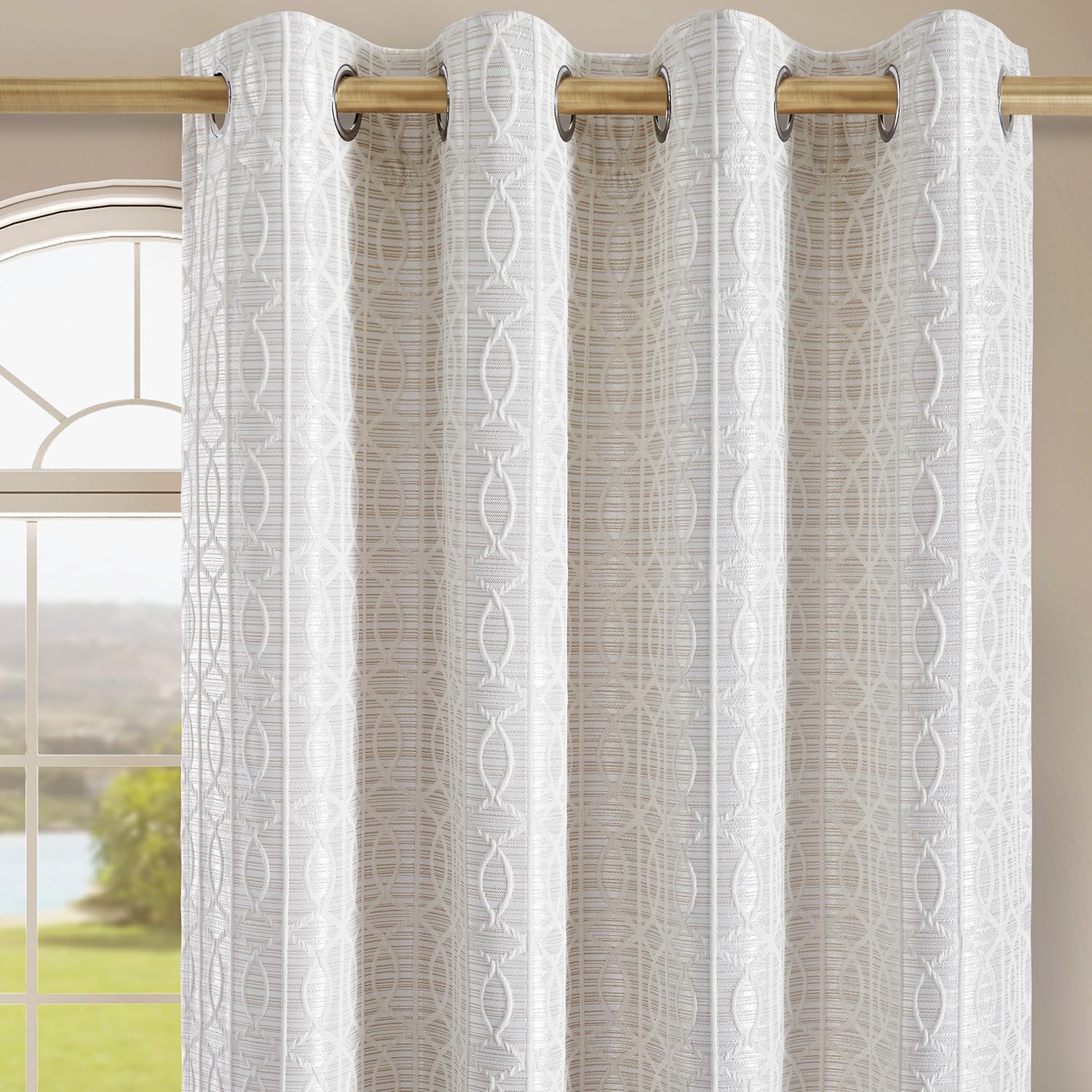 Cream and Silvery 100% Blackout Curtains 63 Inch Length 2 Panels, Jacquard Thermal Insulated Noise Reducing Grommet Drapes for B