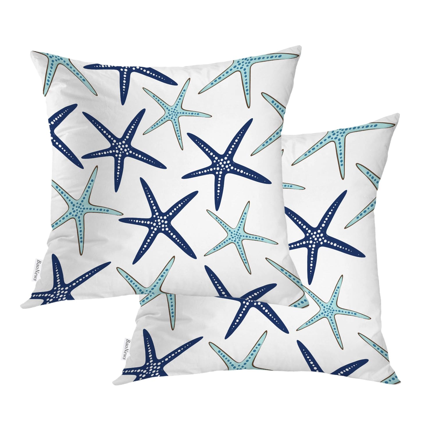 Baonews Sky Blue Nautical Starfish Throw Pillow Covers,Beachy Coastal White Navy Sea Star Cushion Cover Digital Blended Hidden Z