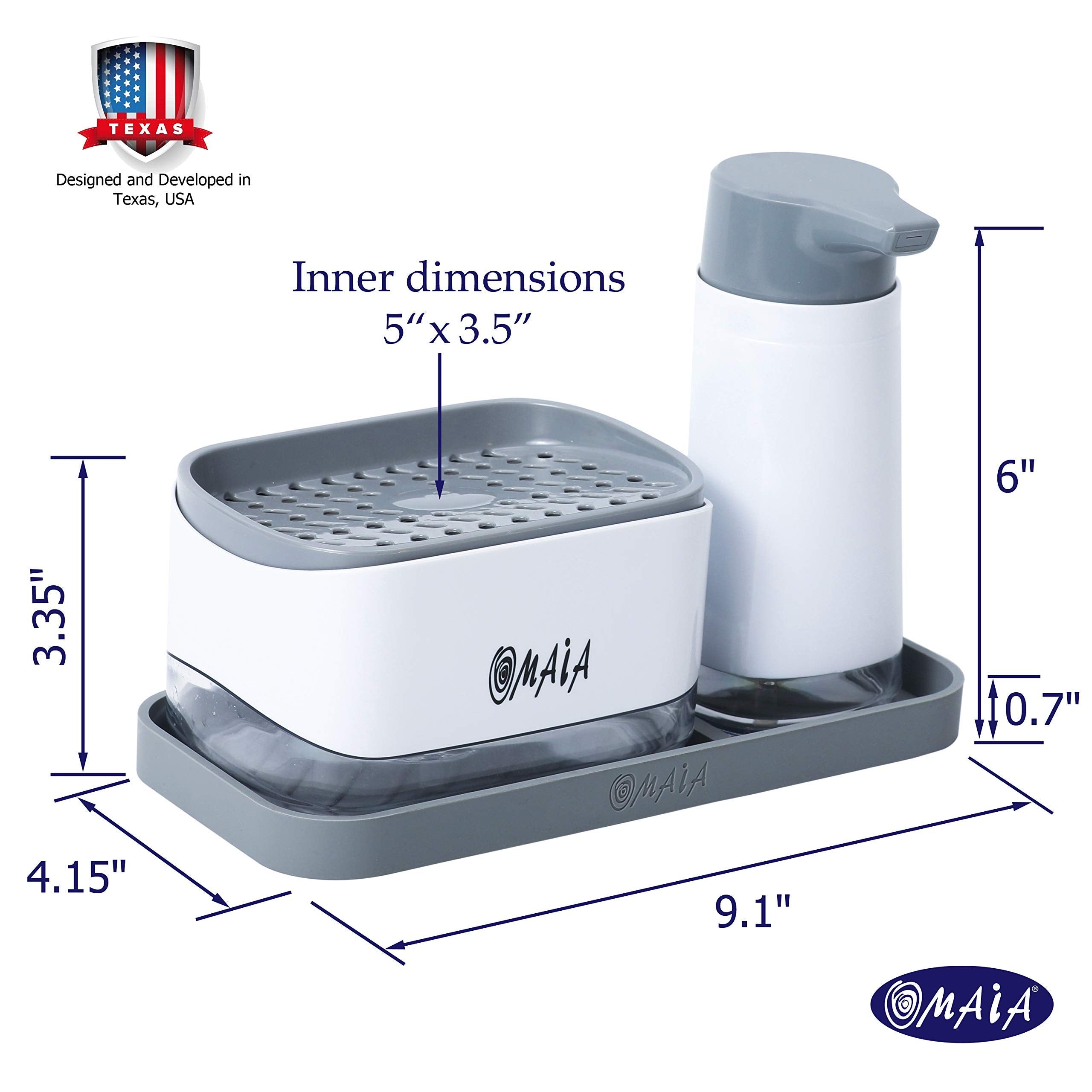 Omaia 4-In-1 Dish Soap Dispenser Set With Sponge Holder And Liquid Hand Soap Dispenser And Silicone Tray - Countertop Organizer