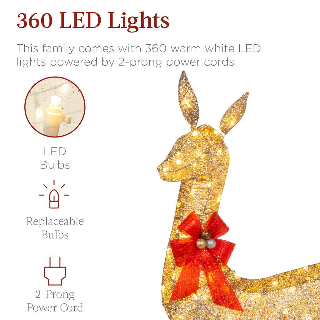 Best Choice Products Gold Lighted Christmas Deer Family Set 5Ft Outdoor Yard Decoration with 360 LED Lights