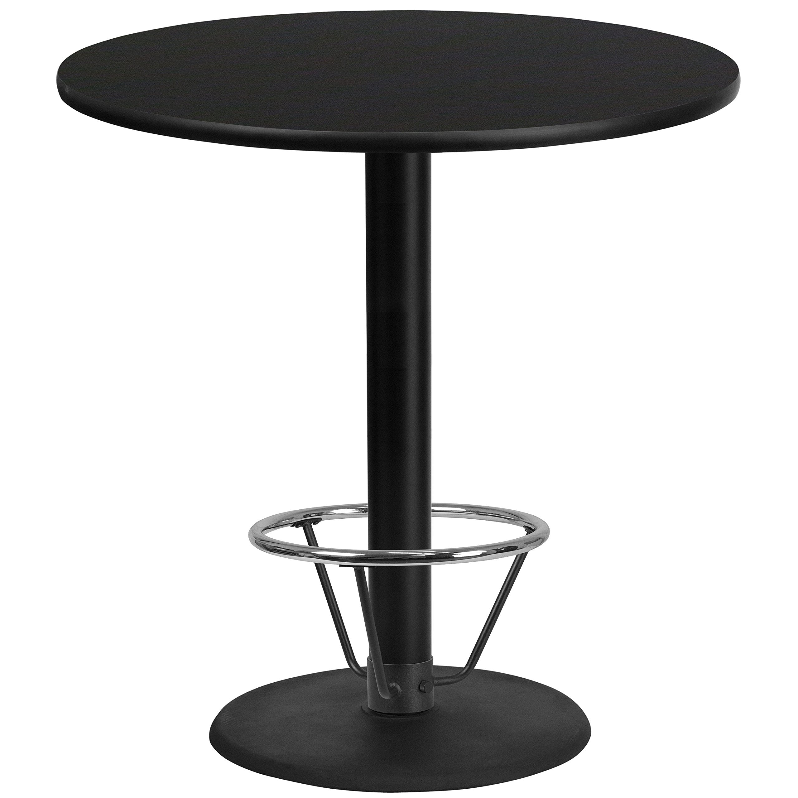 Flash Furniture 42'' Round Black Laminate Table Top with 24'' Round Bar Height Table Base and Foot Ring