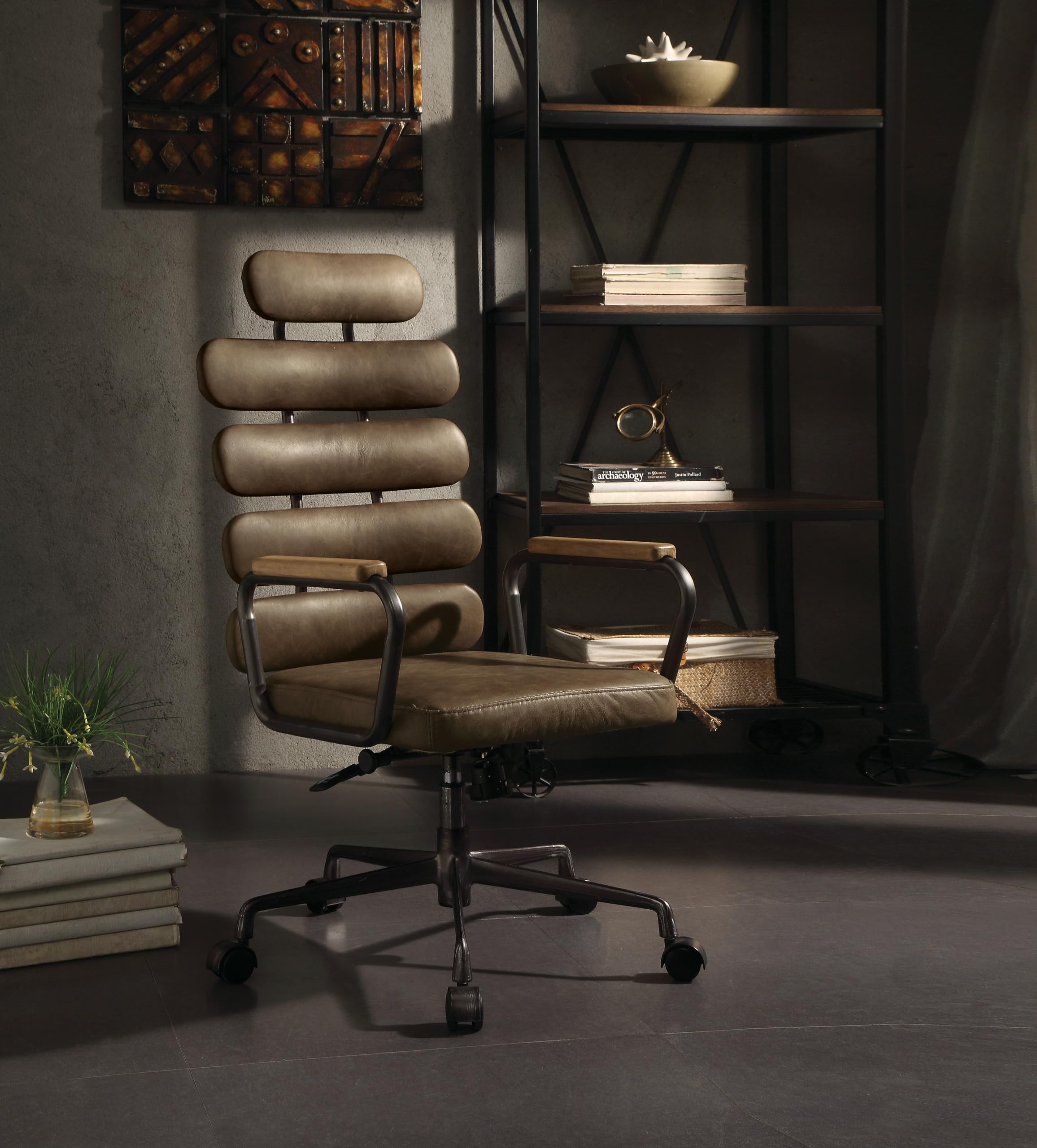 ACME Furniture Calan Office Chair, Retro Brown Top Grain Leather