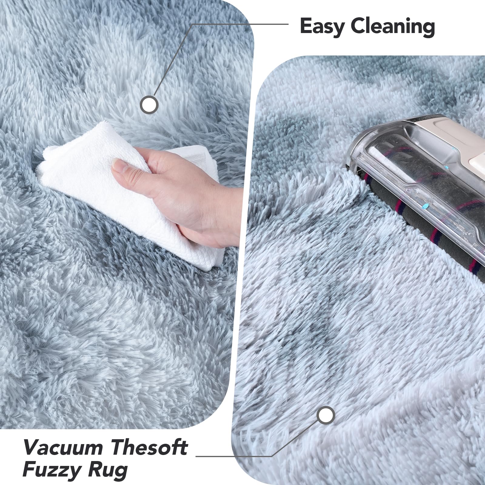 Shag Rugs 8X10 Living Room: Shag Area Rug For Bedroom - Gray Large Fluffy Soft Carpet (Tie-Dyed Light Gray, 8X10 Feet)