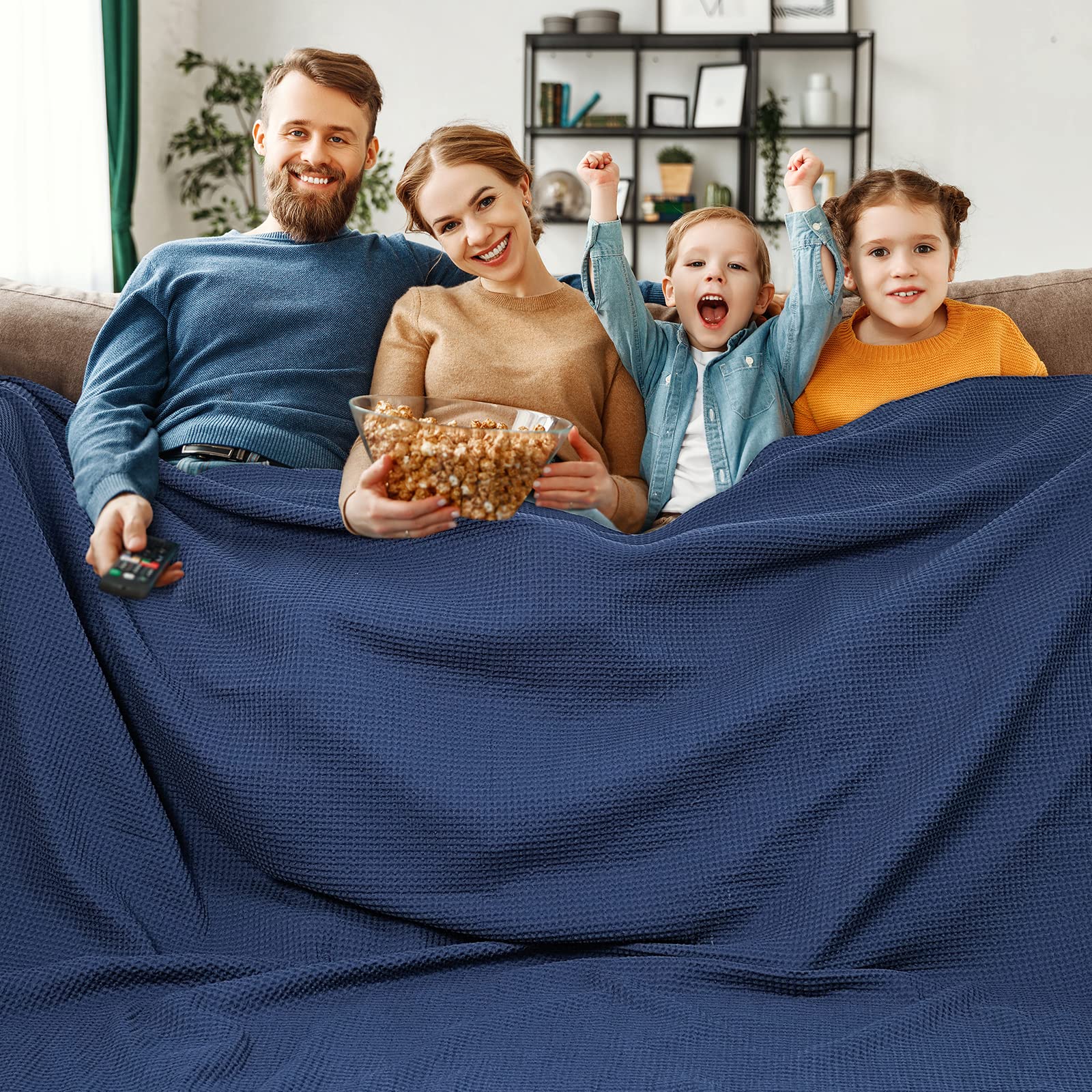 Phf 100% Cotton Waffle Weave Blanket Oversized King Size 120'X 120'- Washed Soft Lightweight Breathable Oversize Huge,Perfect