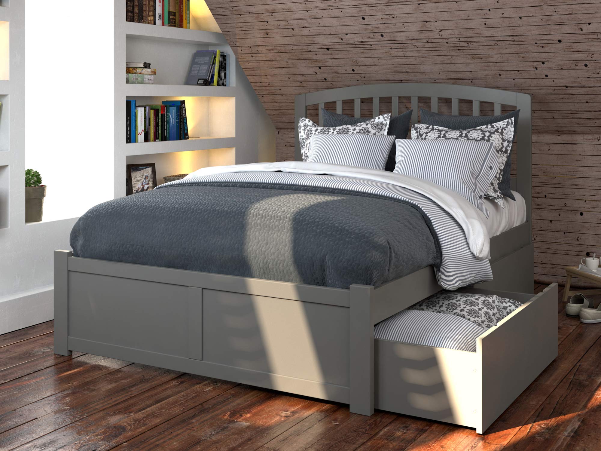 AFI Richmond Full Size Platform Bed with Footboard & Storage Drawers in Grey