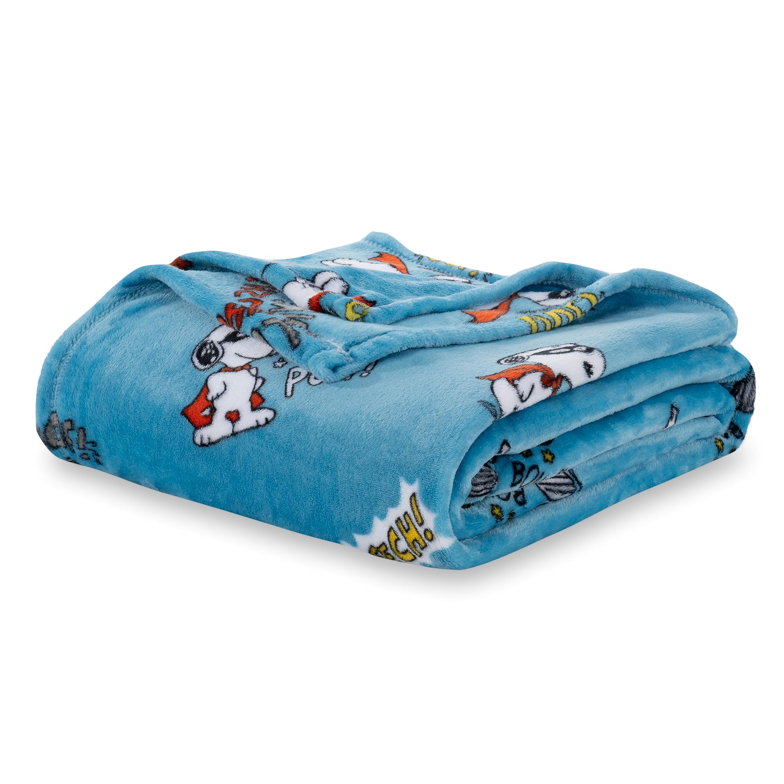 Berkshire Blanket Peanuts Velvetloft Cute Character Snoopy Plush Blanket,Peanuts Large Masked Marvel Toss Happy Blue,Full/Queen