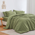 Love'S Cabin Seersucker Sage Green Twin Comforter Set 5 Pieces, All Season Bedding Set, Twin Bed In A Bag Comforter Set With Comforter, Flat Sheet, Fitted Sheet, Pillowcase And Pillow Sham