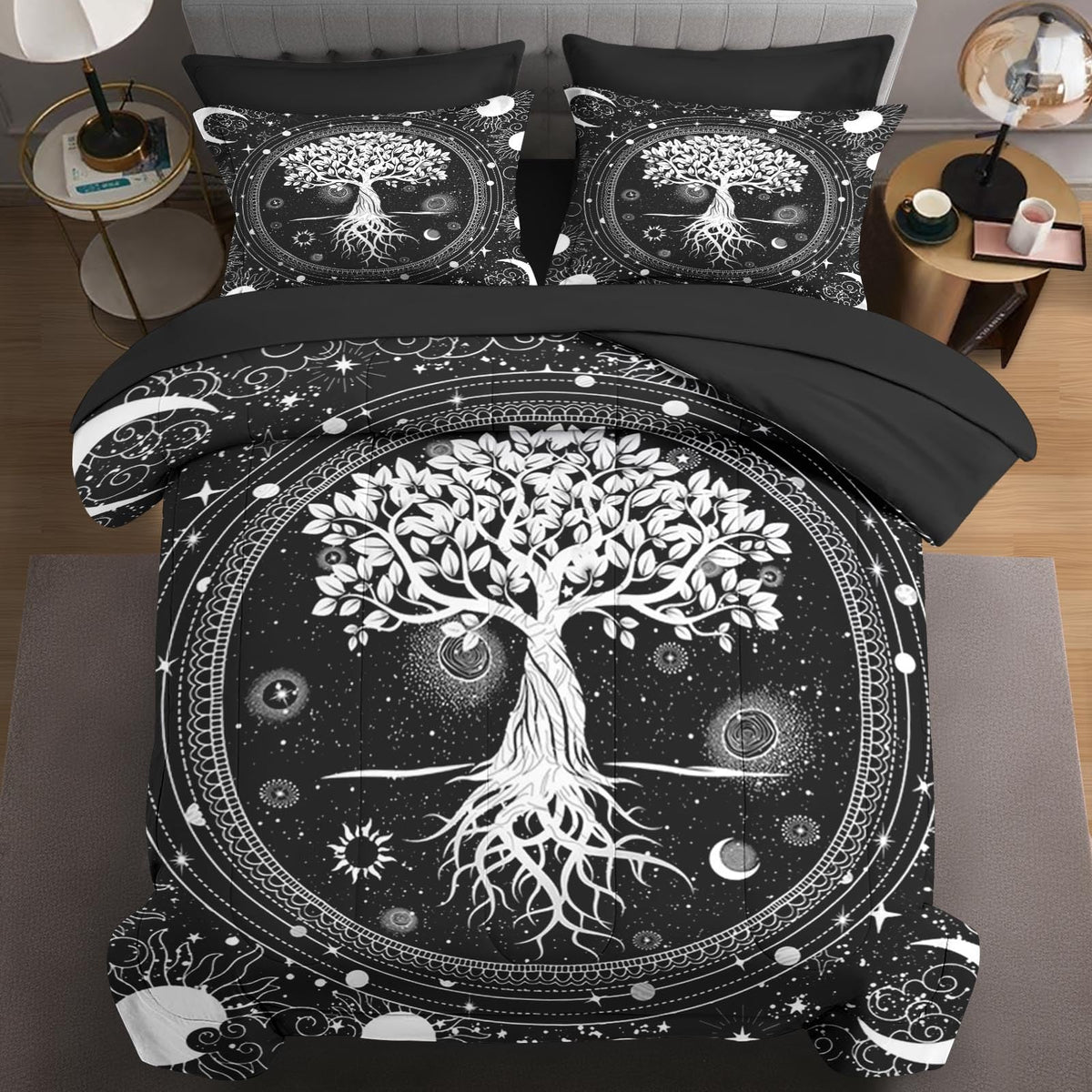 Wecozy 7 Pcs King Size Comforter Set With 2 Pillowcases & 2 Shams, Sun And Moon Black Gothic Bedding For Kids And Adults, Nature