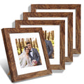 Hongkee 8x8 Picture Frames Set of 4, Made of Glass and Rustic Brown Wooden Frame - Display Picture 6x6 with Mat or 8 x 8 Without