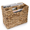 Yesland HandWoven Magazine Basket 14.5x8x11.75  Natural Water Hyacinth Wicker Storage Organizer with Handle, 2 Compartments