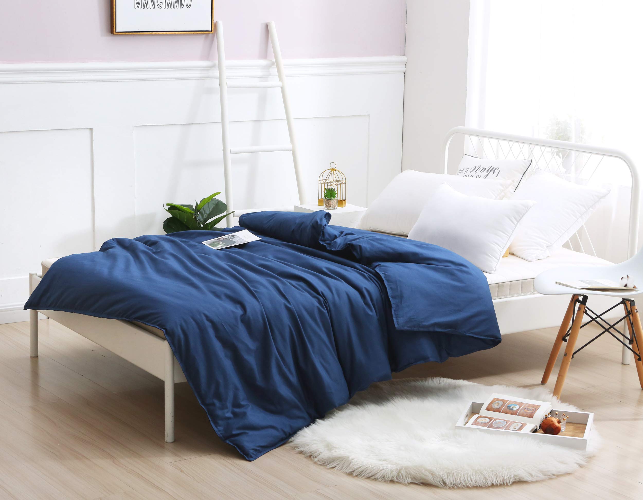 F.Y.Dreams Weighted Blanket Duvet Cover 60X80 Inches With 8 Ties,Zipper On Long Side/100% Cotton, Navy Blue/Just Duvet Cover