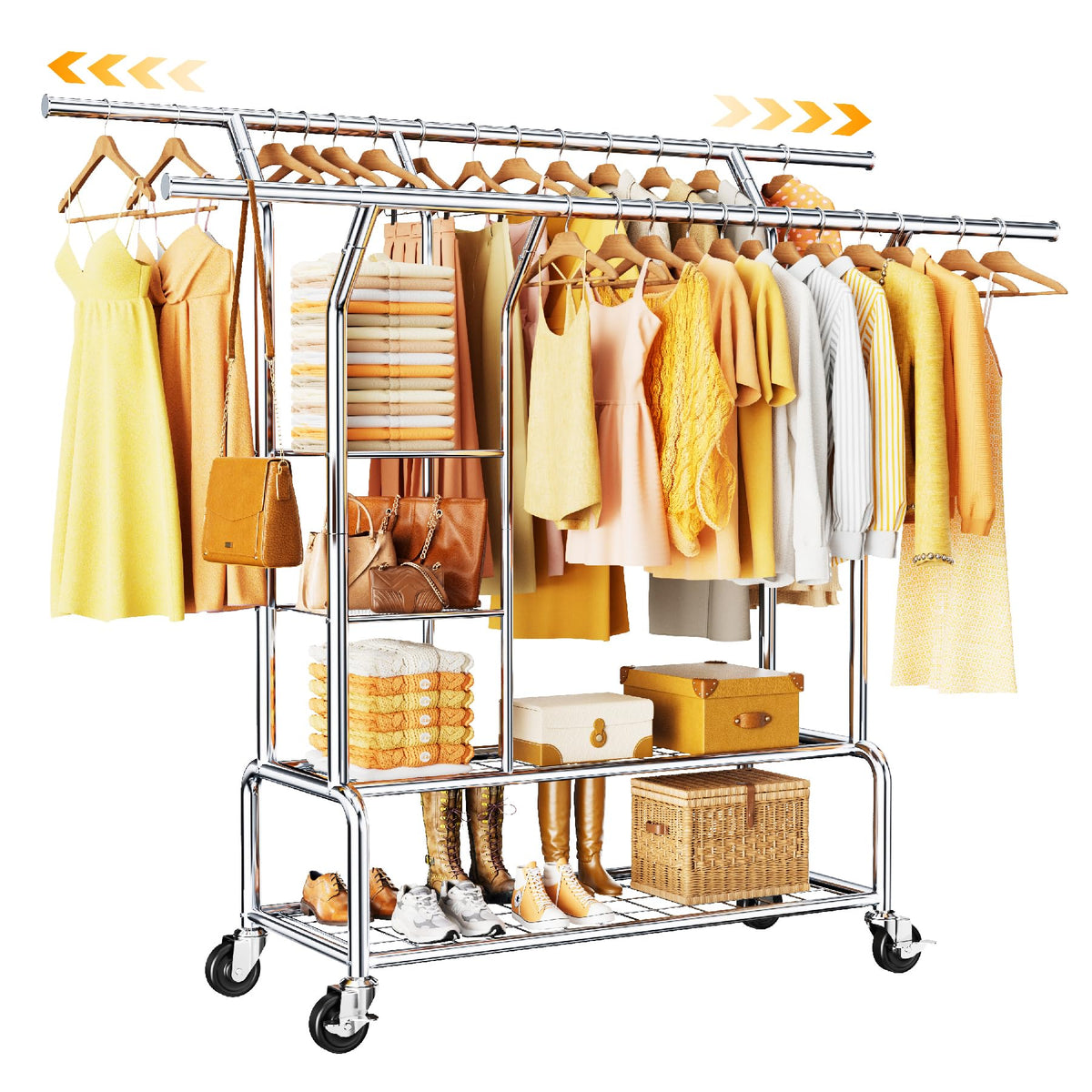 BEVAURORA Heavy Duty Clothes Rack with Wheels for Hanging Clothing