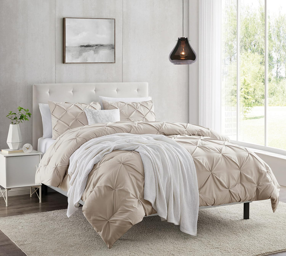 Nestl Twin Duvet Cover Set Pintuck - Double Brushed Linen Duvet Cover Twin 2 Piece With Button Closure, 1 Pinch Pleated Twin Siz