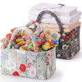 Ferrochef 2pcs Small Boho Fabric Floral Storage Basket, 9.06 x 4.72 x 4.72 Inches, Collapsible Quilted Storage with Handle, Mini