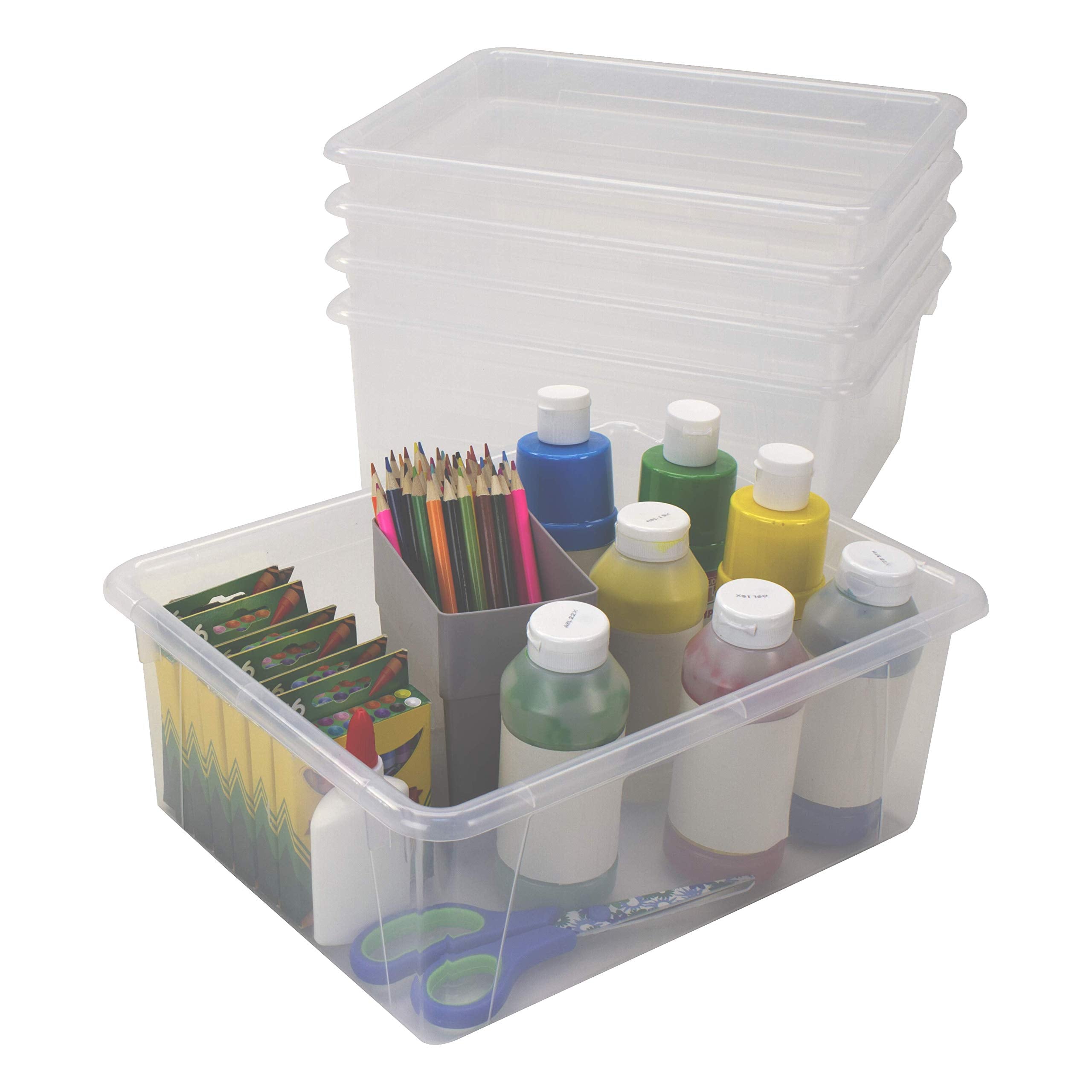 Storex Letter Size Deep Storage Tray - Organizer Bin For Classroom, Office And Home, Unbreakable Clear, 5-Pack (62532A05C)