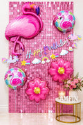 Amfin (Pack Of 8) Flamingo Theme Birthday Decoration Kit Metallic Finish Women Girls Item Pink Green Rainbow Flower