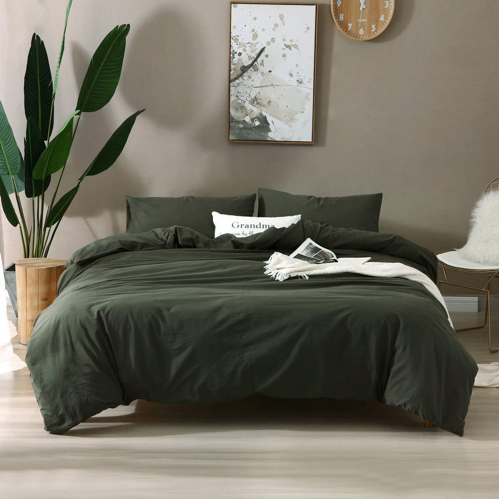 F.Y.Dreams 100% Washed Cotton Duvet Cover For Weighted Blanket 48X72 Inches With 8 Ties, Zipper On Long Side/Forrest Green/Just