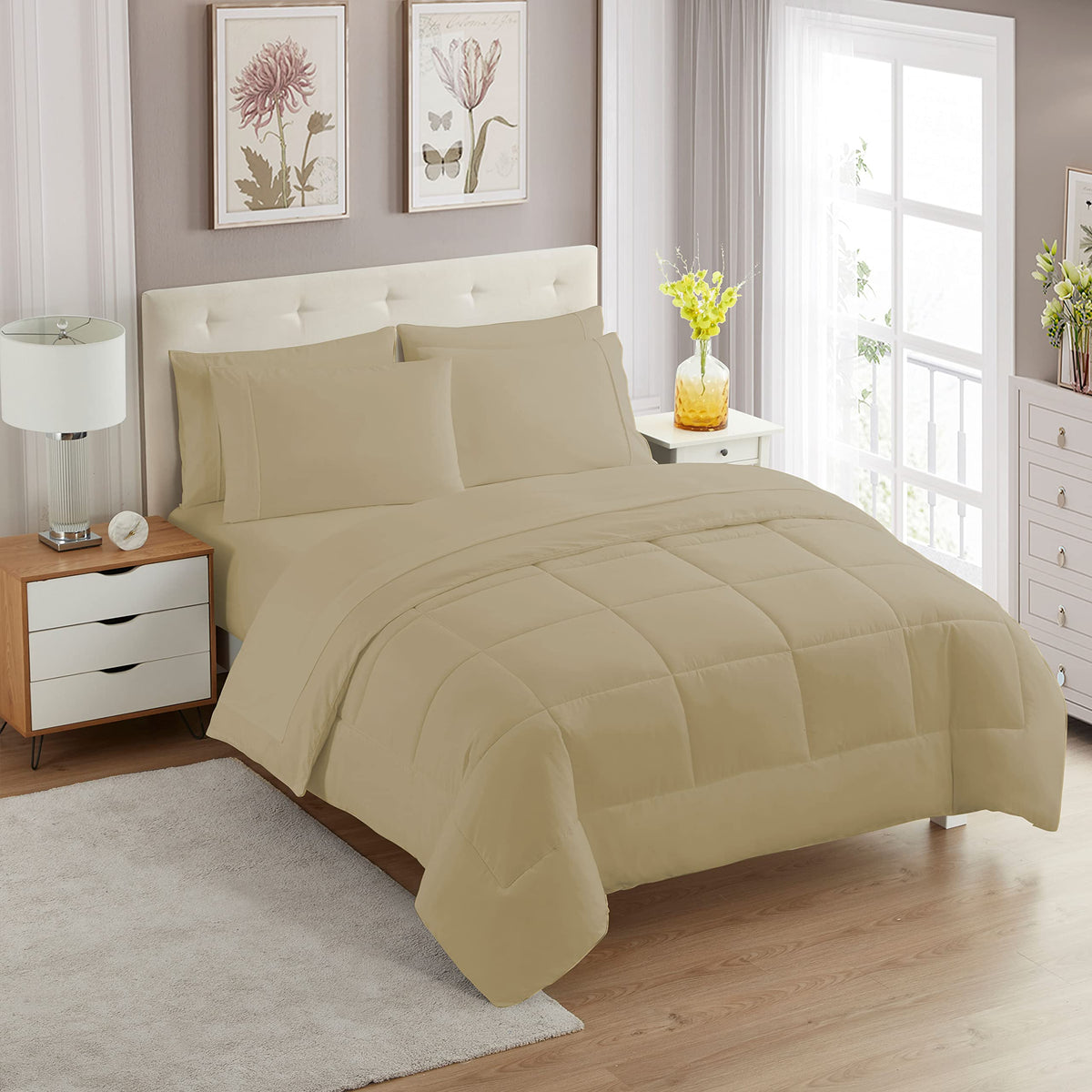 Twin Comforter Set With Sheets - 5-Piece Bedding Collection - 1 Comforter, 1 Fitted Sheet, 1 Flat, 2 Pillowcases - Deep Pocket -