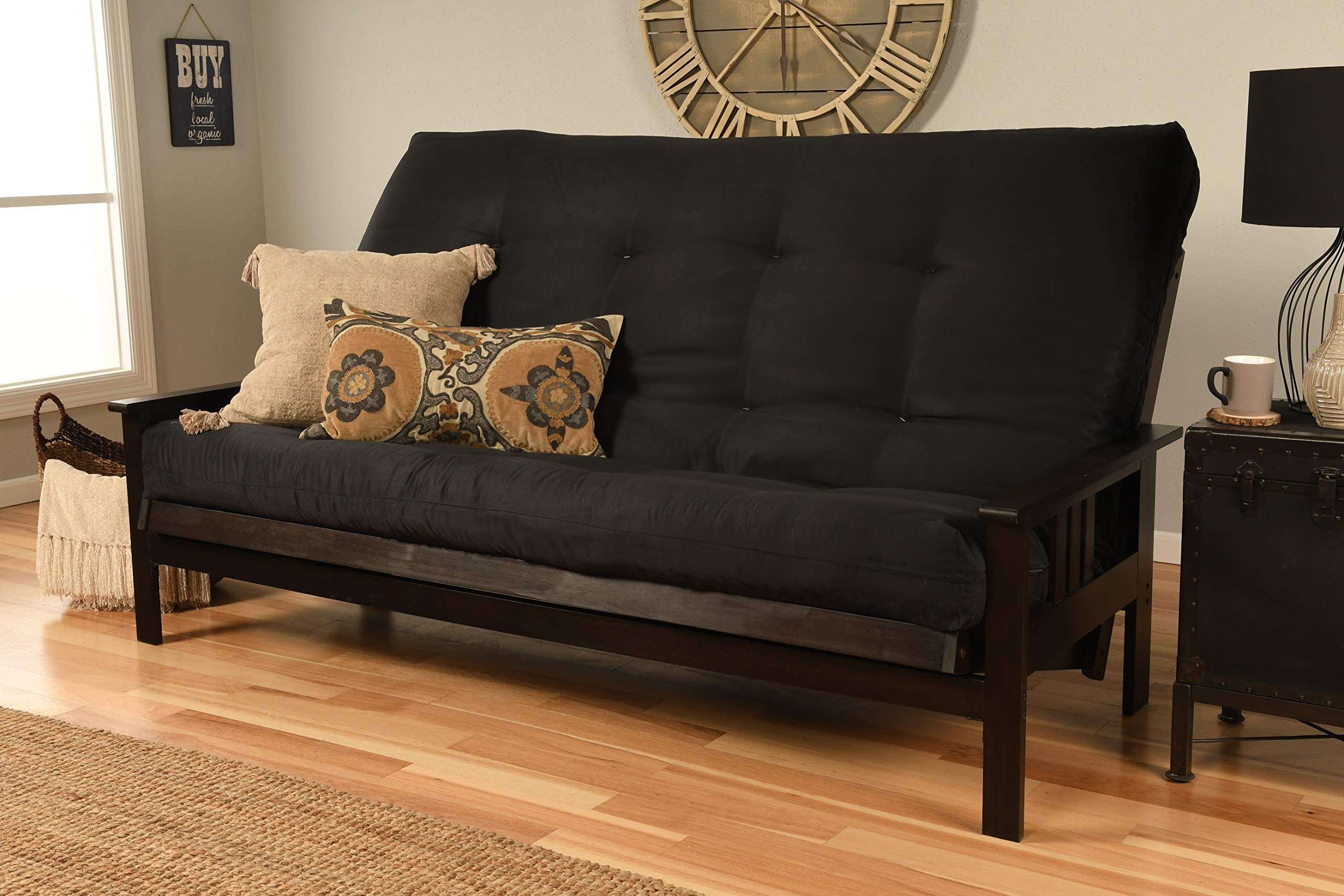 Kodiak Furniture Monterey Queen Futon Set In Espresso Finish, Suede Black