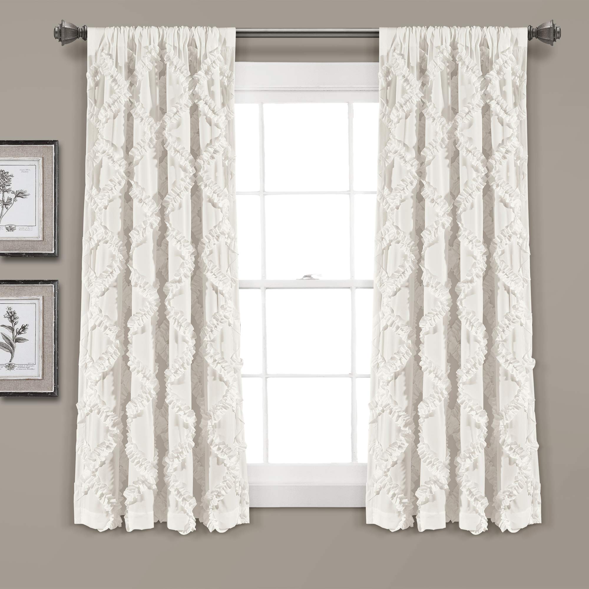 Lush Decor Ruffle Diamond Window Curtain Panel Pair, 63 In X 54 In, White